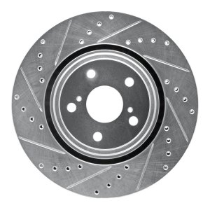 Lexus NX200T Brake Rotor (1) - Front Left - R1 Concepts - Drilled & Slotted - Silver - `08-`21